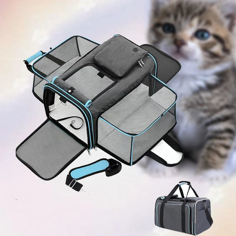 Cat Bag Foldable Large Capacity Cat Outdoor Car Expansion Portable Pet Handbag Breathable Diagonal Cross Bag for Cats and Dogs - Play Paws Toys