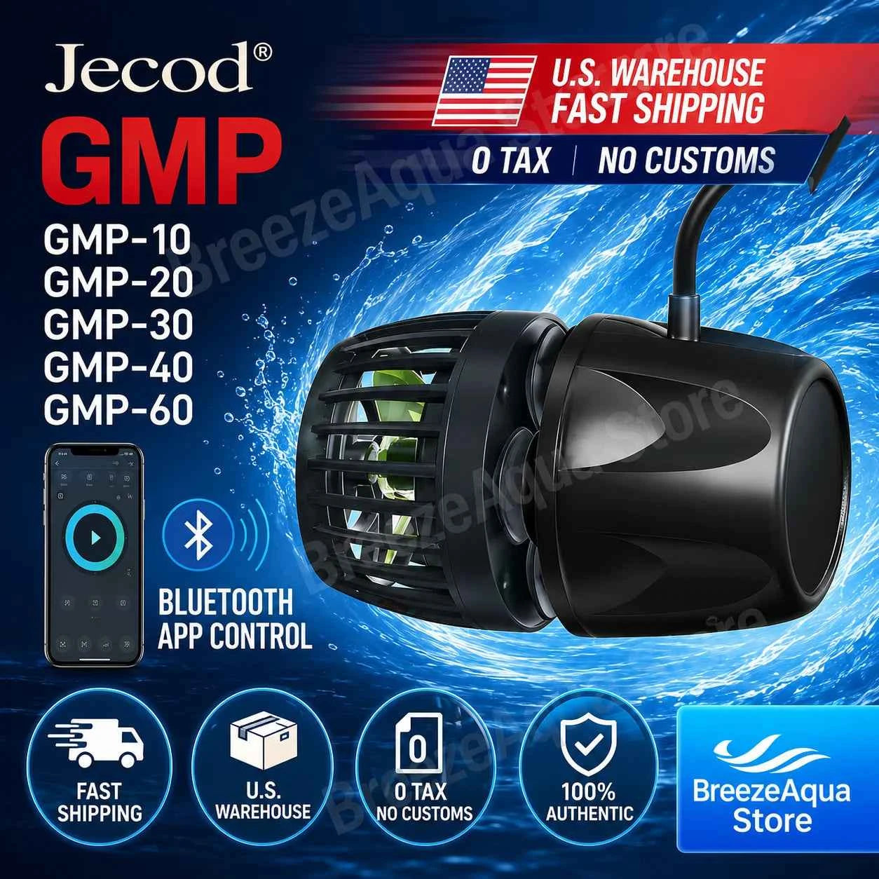 Jebao Jecod GMP Bluetooth APP Wave Maker Pump Aquarium Powerhead U.S. Warehouse Tax Free Fast Shipping