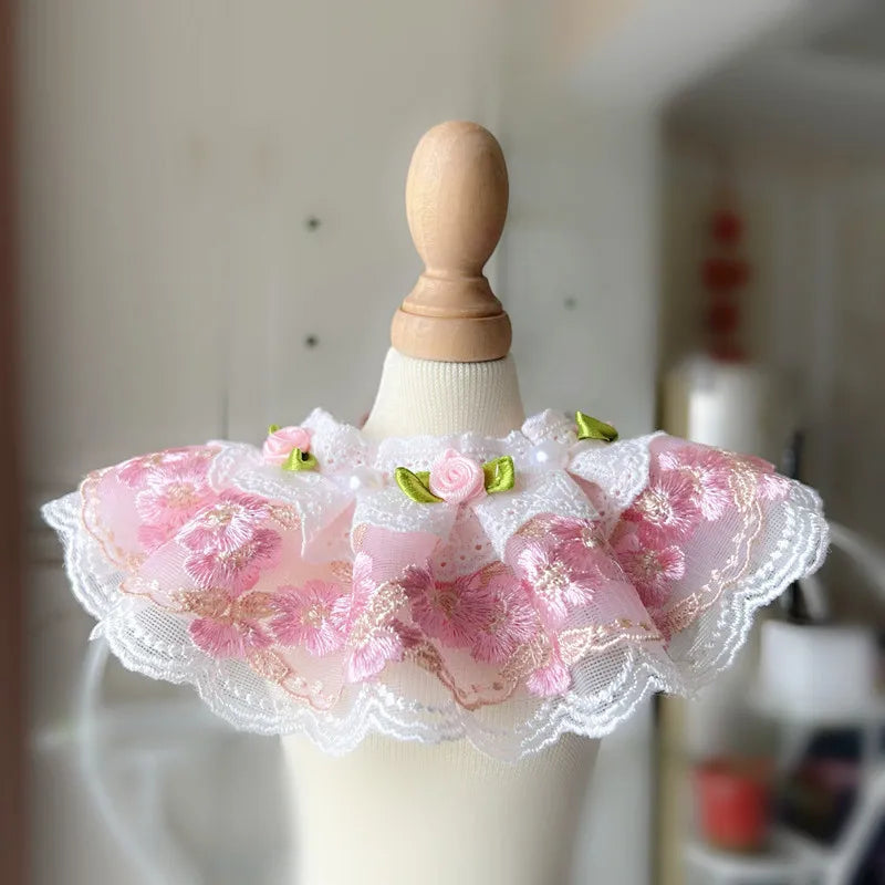 Girls Lace Cat Dog Collar Luxury Wedding Bride Neck Decoration Pink Blue Purple Red Floral Pet Bibs Necklace Scarf For Small Dog