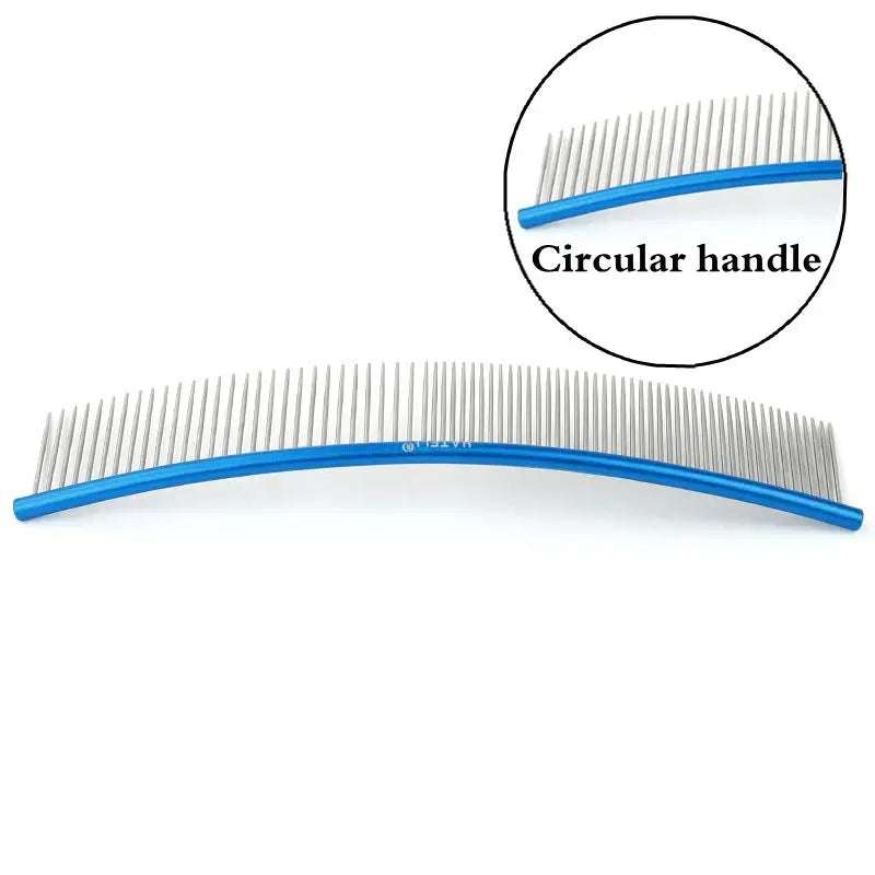 19cm Pet Curved Comb Stainless Combs Professional Pet Grooming Comb Dense Sparse Teeth Dog Cat Cleaning Brush Open Knot Combmb