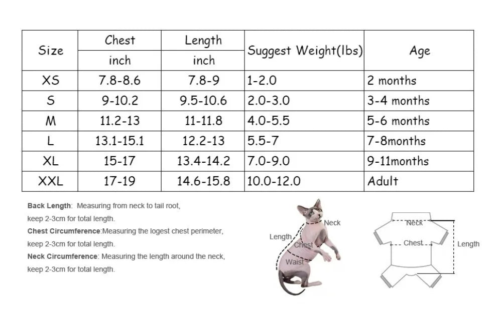 Winter Warm Sphynx Cat Clothes Four Legs Outfit for Hairless Cats Sizes for Devon Rex Abyssinian Cornish - Play Paws Toys