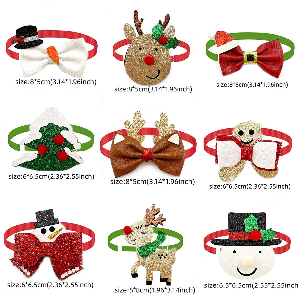 30pcs Christmas Pet Dog Bow Tie Adjustable Pet Collar Snowman Deer Style Dog Necktie for Small Dog Grooming Pet Acessories