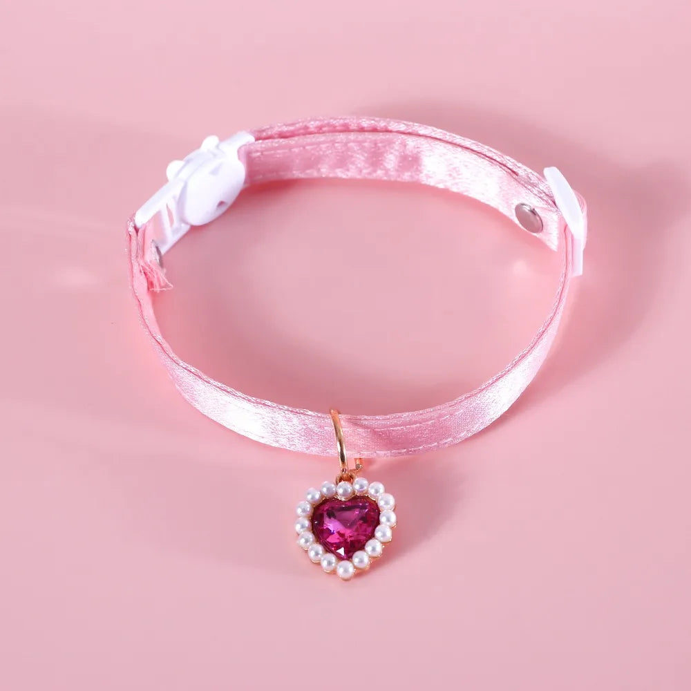 High Quality Heart Pendant Pet Collar Bowknot Durable Pet Supplies Adjustable Solid Color Cats Bow Tie Pets Accessories
