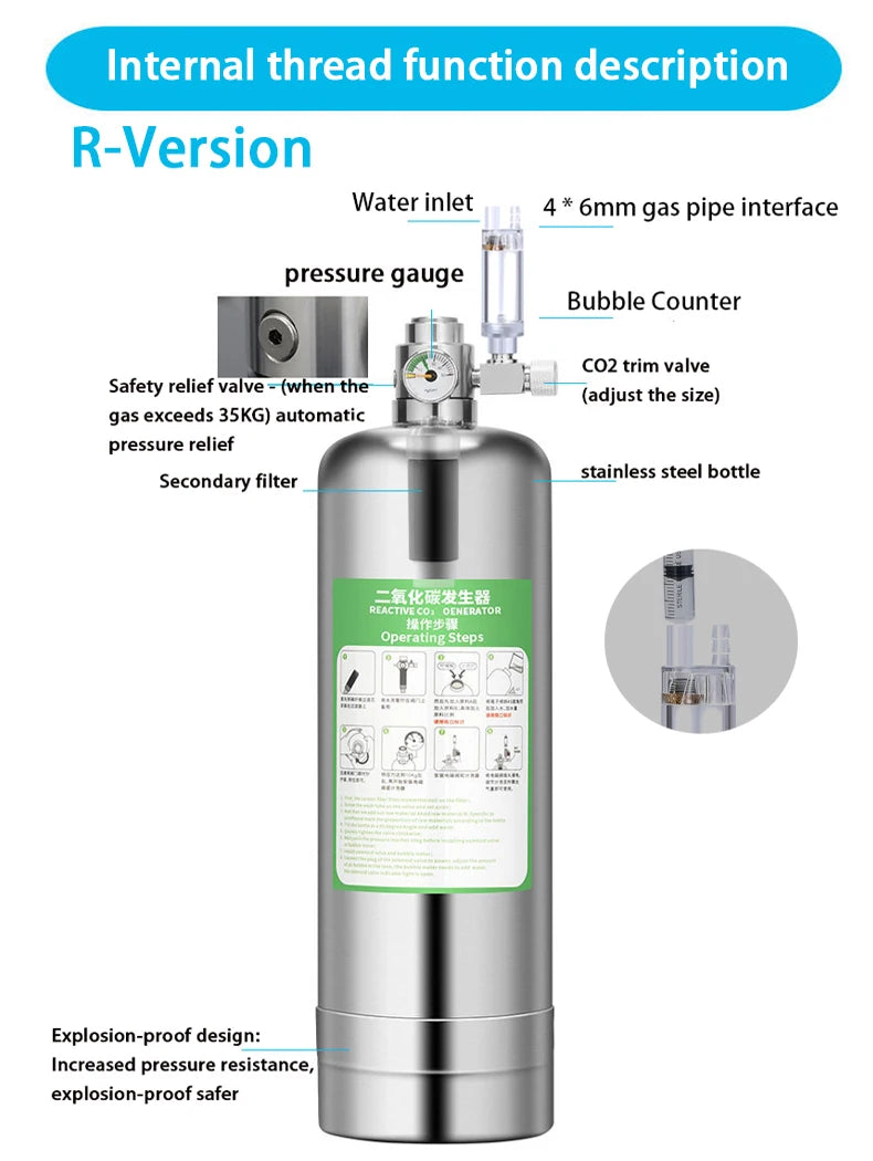 Aquarium DIY CO2 Generator system Kit Stainless Steel CO2 Cylinder Generator System Carbon Dioxide Reactor Kit For Plant Fish