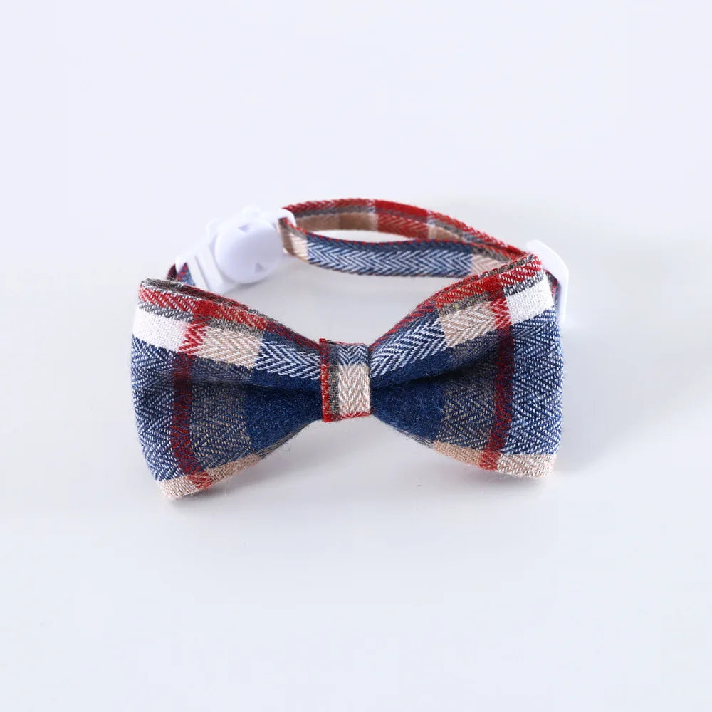 Pet Accessories for Dogs Cats Bowtie British Style Puppy Plaid Tie Breakaway Bowknot Collar for Small Dog Cat Gentleman Costume - Play Paws Toys