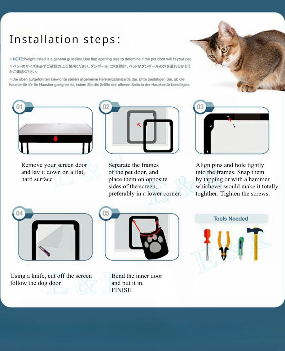 Pet Door Outdoor Dogs Cats Window Gate House Enter Freely Fashion Pretty Garden New Safe Lockable Screen Easy Install  Dog Gate - Play Paws Toys
