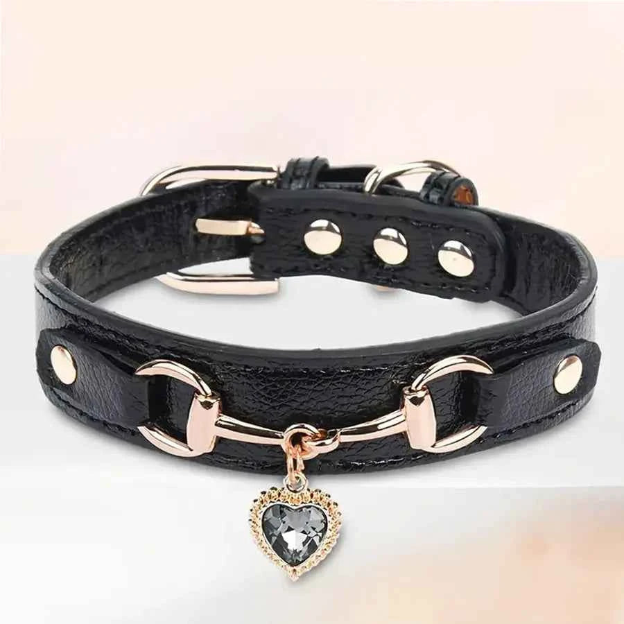 DC003 1Pc PU Leather Delicate Pet Dog Collar, High-Quality Leather Fabric And Alloy Fittings. Beautiful Gemstone Decoration. Sui