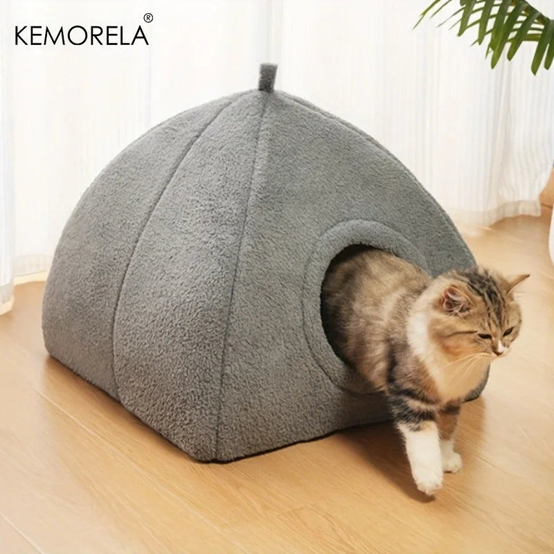 KEMORELA Winter Thickened Indoor Cat Bed 2-in-1 House Tent with Detachable Washable Soft Cushion Pillow Unassembled 2025 Model - Play Paws Toys