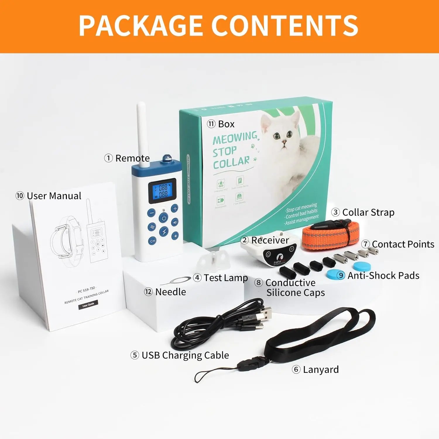 New Cat Shock Collar with Remote, 4 IN 1 Cat Training Collar with Auto Anti-Meow, Beep, Vibration, Safety Shock 4 Modes for Cats