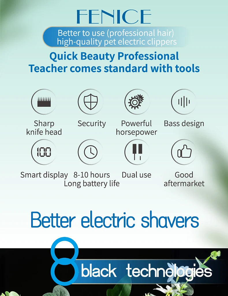 Fenice Clipper Dogs Professional LCD Screen Pet Cat Clippers Electrical Grooming Trimmer Rechargeable Haircut Machine Animals