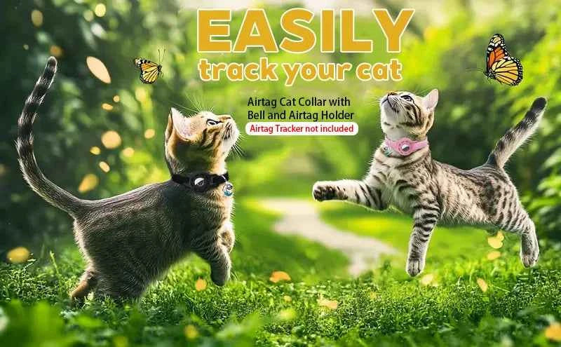 Fashion Airtag Pet Collar Adjustable Elastic Nylon Puppy Cat Collar with Bell Anti-lost GPS Tracker Case（No tracker included）