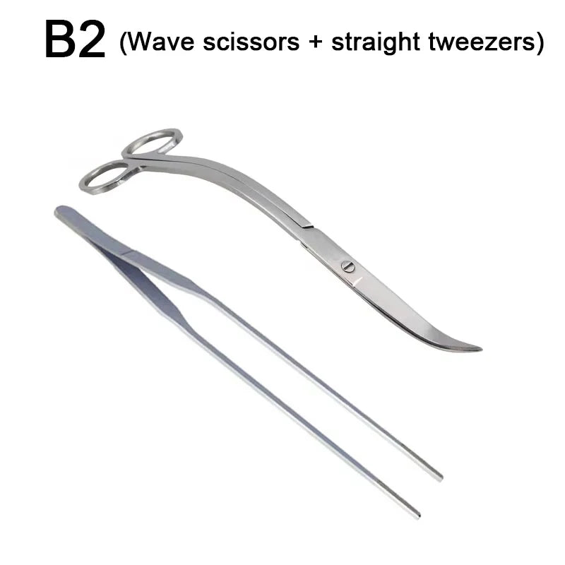 Aquarium Scissor Tools Set Wave Scissors Tweezers Plants Grass Stainless Cleaning Tools Fish Tank Shovels Aquarium Accessories