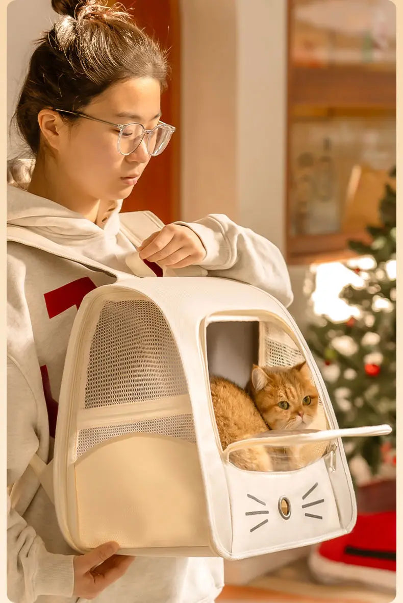 Cat Bag Outing Travel Pet Backpack Cabin Cat Schoolbag Shoulder Cage Multifunctional Bag Car Folding Soothing Anti-scratch - Play Paws Toys