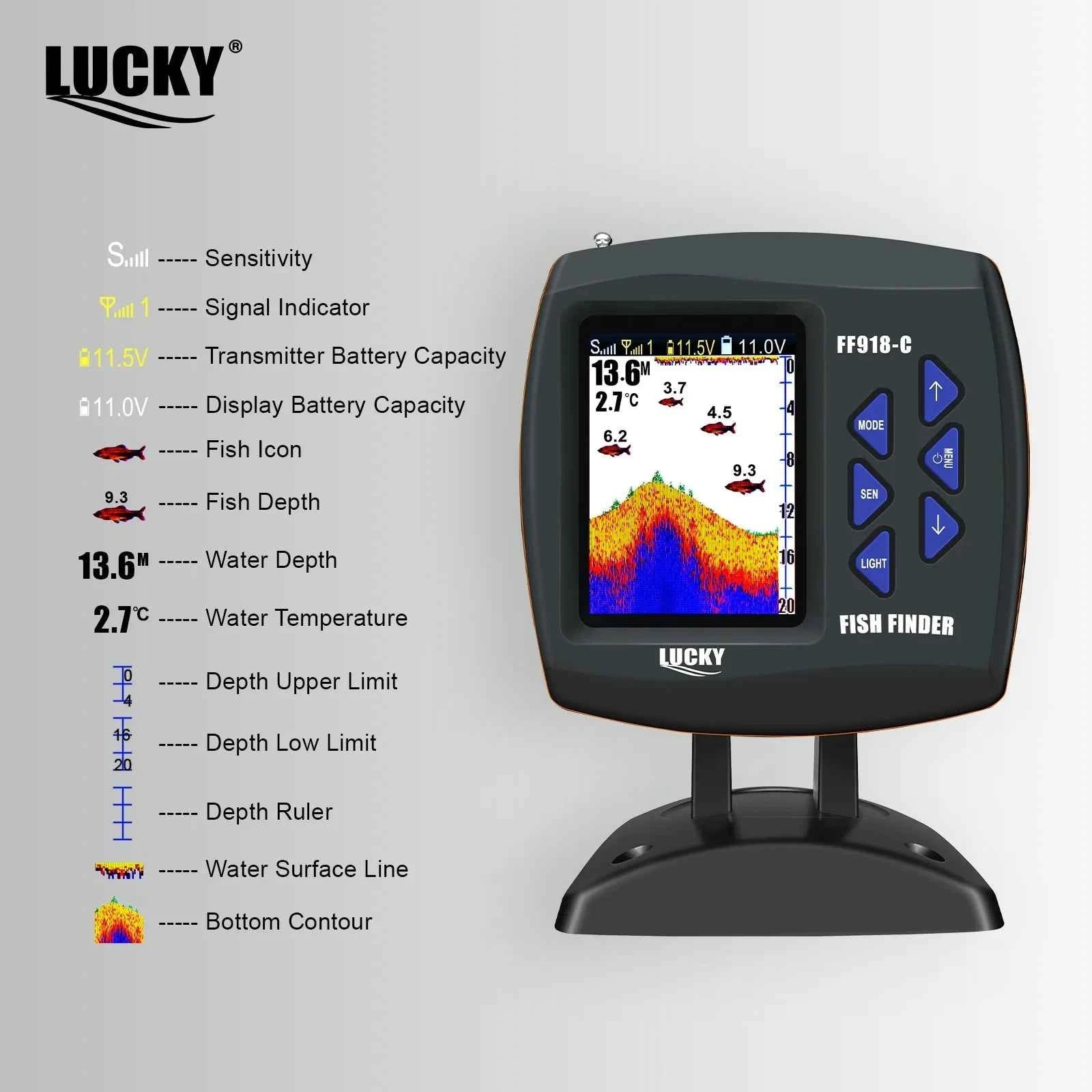 LUCKY FF918 Bait Boat Fish Finder 3.5" LCD perating range 300m Depth Range 100M Wireless