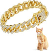 Fashion Jewelry Accessories Gold Cuban Chain Cat Collar Luxury Crystal Rhinestone Pet Kitten Necklace for Cats