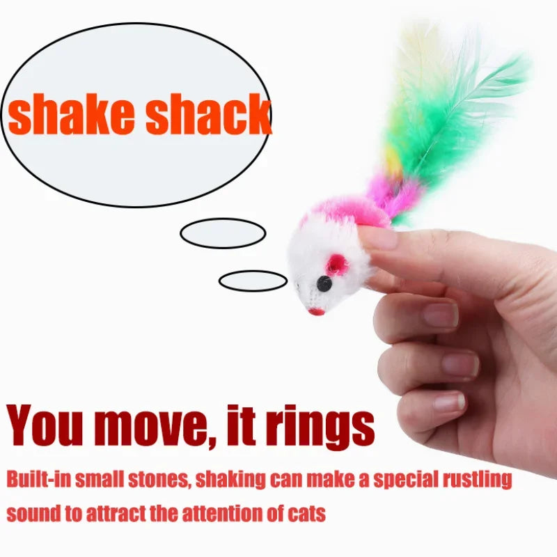 1PC Cat Interactive Cute Soft Wool Fake Mouse Colorful Feathers Fun Play Training Cat Kitten Pet Supplies