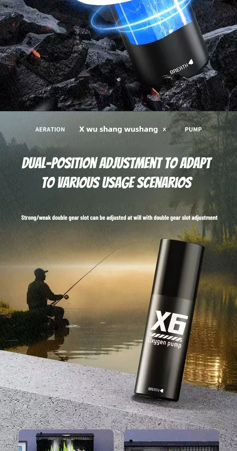 5W USB Rechargeable Oxygen Pump for Outdoor Fishing/Aquarium, Portable Aerator with 48H Runtime for Night Fishing