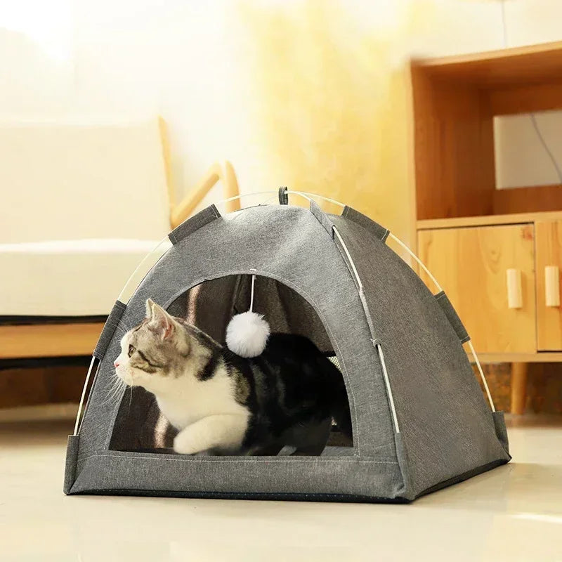Pet Tent Bed Removable Cat Sofa Basket Canvas Semi-enclosed Cat House Dog Cave Hut Cat Sleeping Bed for Room Decor Pet Supplies - Play Paws Toys
