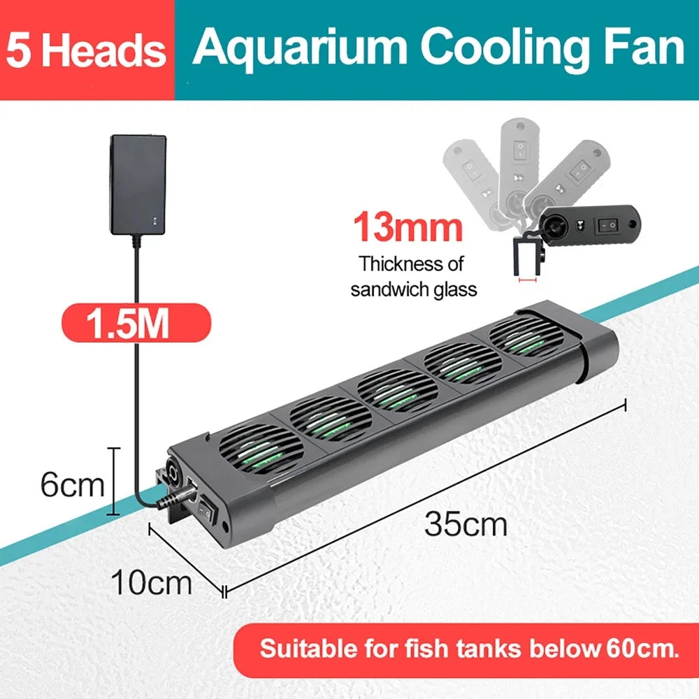 Aquarium Fish Tank Cooling Fan 220V 135°Rotation Automatic Temperature Control Heat Dissipation Cooling Fan 2/3/4/5/6 Head