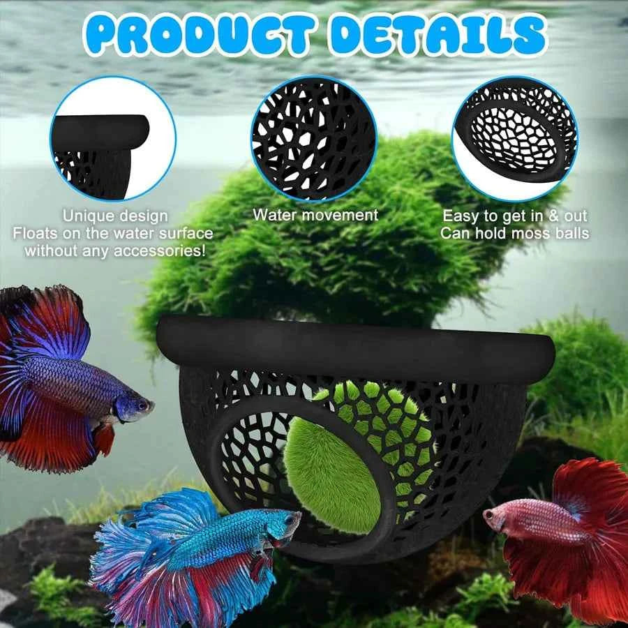 Floating Betta Hide & Shrimp Cave, M+L, Aquarium Decor, Multi-Functional Hammock, Feeding Ring, Safe Resting Spot for Small Fish
