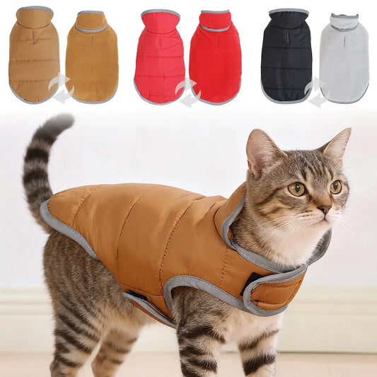 Fleece Warm Pet Clothes For Winter Reversible Cat Jacket With Leash Hole Reflective Waterproof Pets Coat For Puppy Cats Sphynx - Play Paws Toys