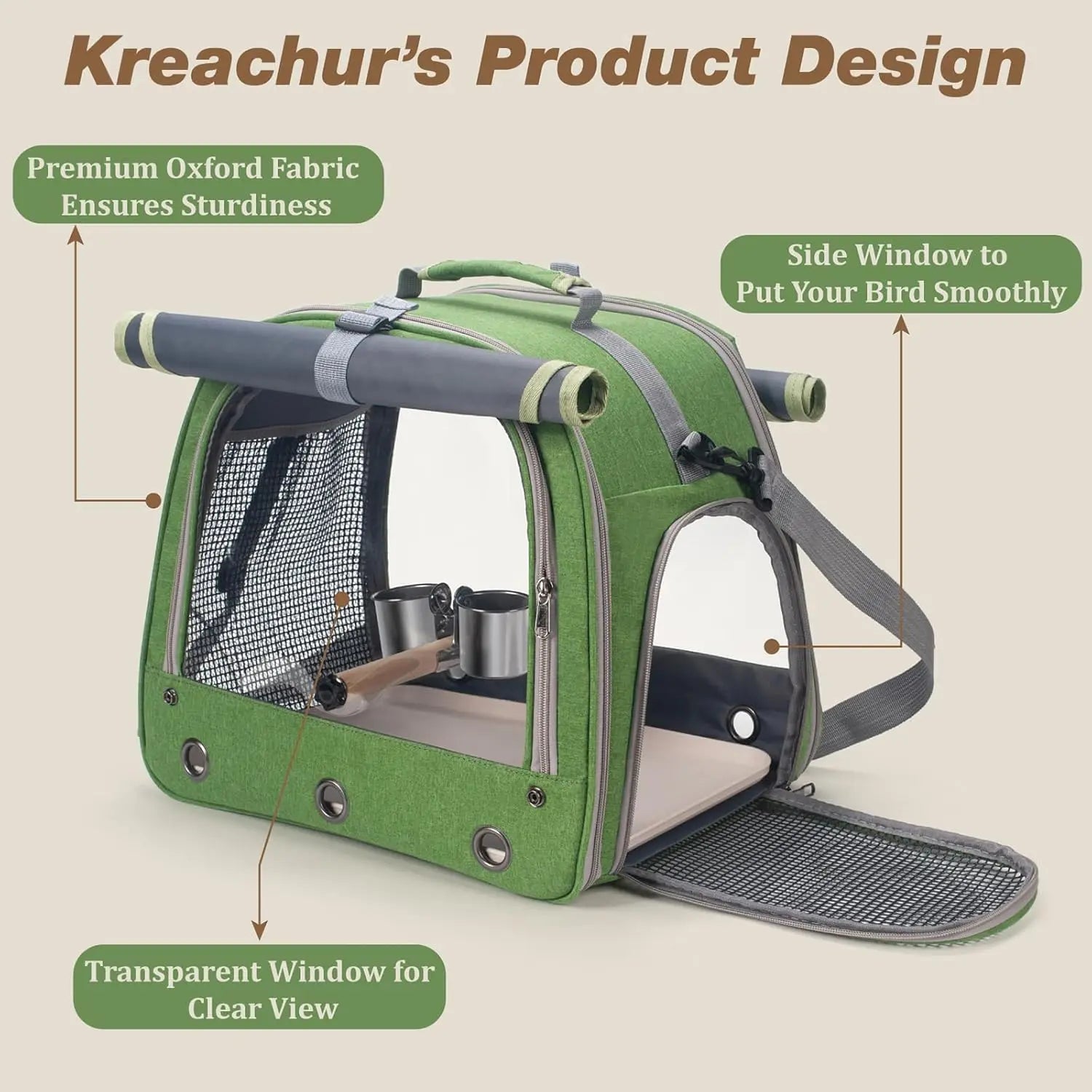 Bird Cage Parrot Carrier with Perch for Parakeet Lovebird African Gray Cockatiel Caique Conure Quaker Hiking Pet Travel Bag