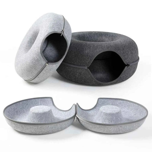 Interactive Round Small Cat Tunnel Nest Felt Kittens Bed House Scratcher Cat Donut Sleeping Pet Toy for Cats