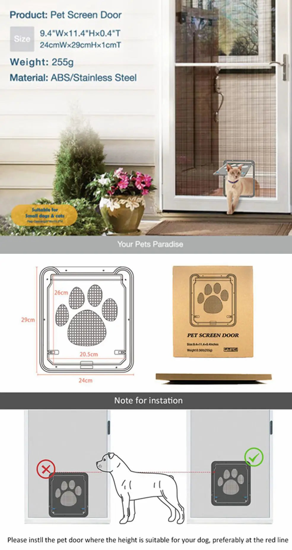 Pet Door New Safe Lockable Magnetic Screen Outdoor Dogs Cats Window Gate House Enter Freely Fashion Pretty Garden Easy Install - Play Paws Toys