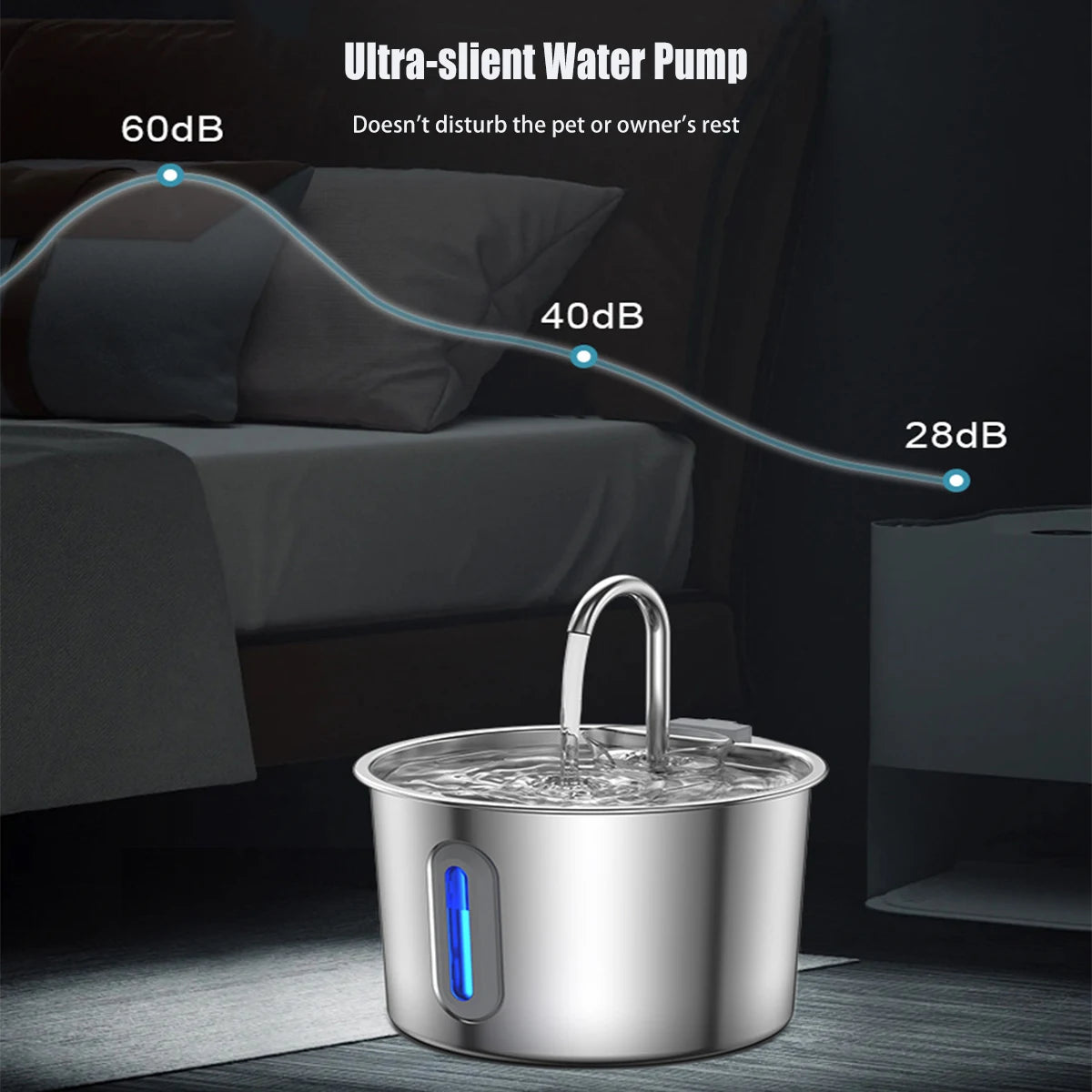 Stainless Steel Cat Water Fountain 2.2L/75oz Pet Automatic Water Dispenser for Dog Cat Drinking Pet supplies Filter System