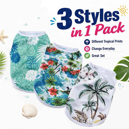 Summer Cat Clothes 3PCS Pet Cooling Vest Set for Puppy Kitten Soft Breathable Lightweight Cats Apparel Hawaiian Style Shirts