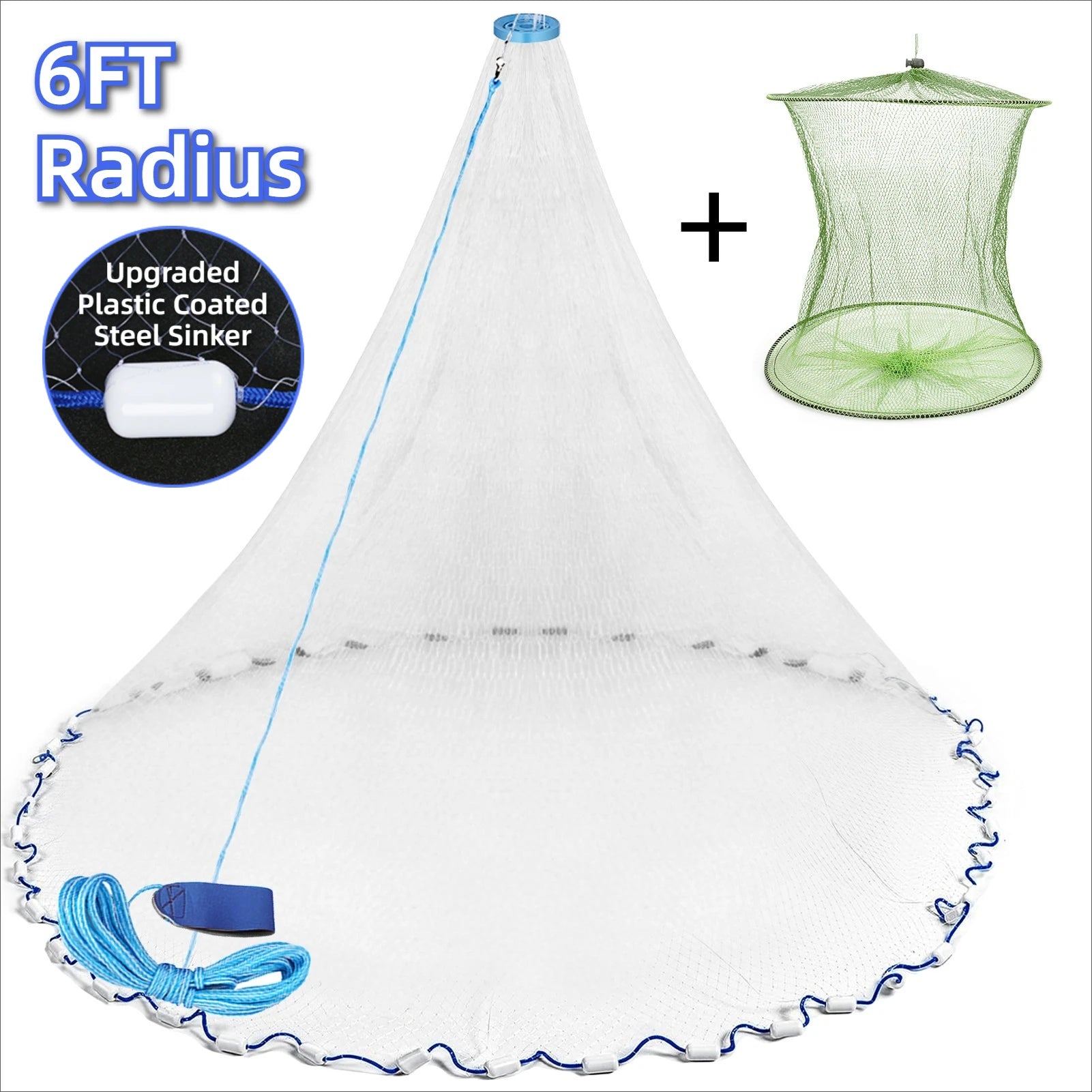 Casting Net 4ft 6ft 8ft Radius Cast Nets USA Saltwater Freshwater Fishing Net with Ring Easy to Throw Casting Net for Bait Trap