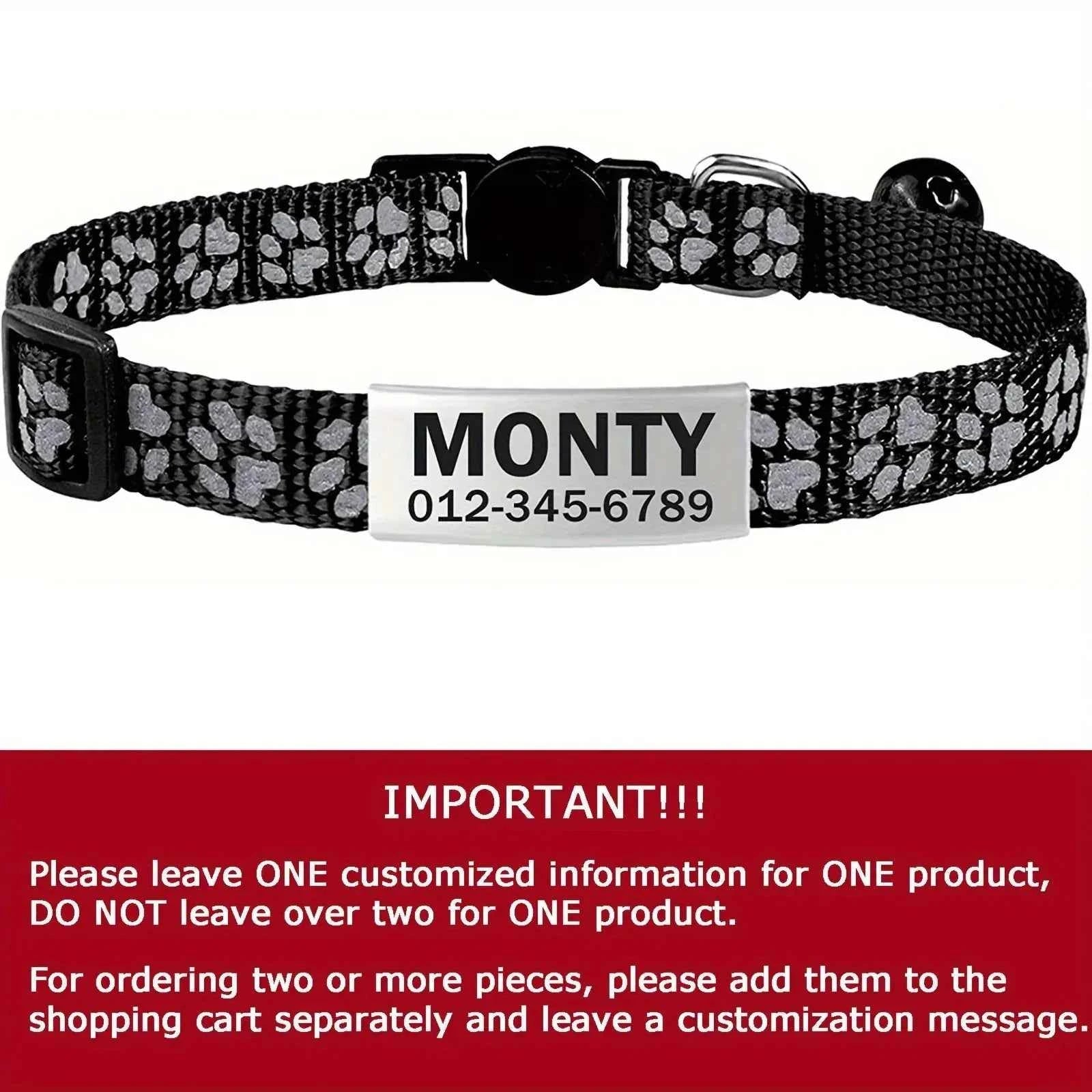 Custom Reflective Cat Collar - Personalized Name Tag & Bell Breakaway Adjustable Anti-Lost Design with Paw Print Collar for Cats