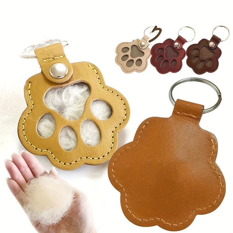 Pet Hair Memorial Keychain PU Leather Keepsake Locket for Cat Dog Fur Pet Hair Storage Pendant Handbag Hanging Accessories
