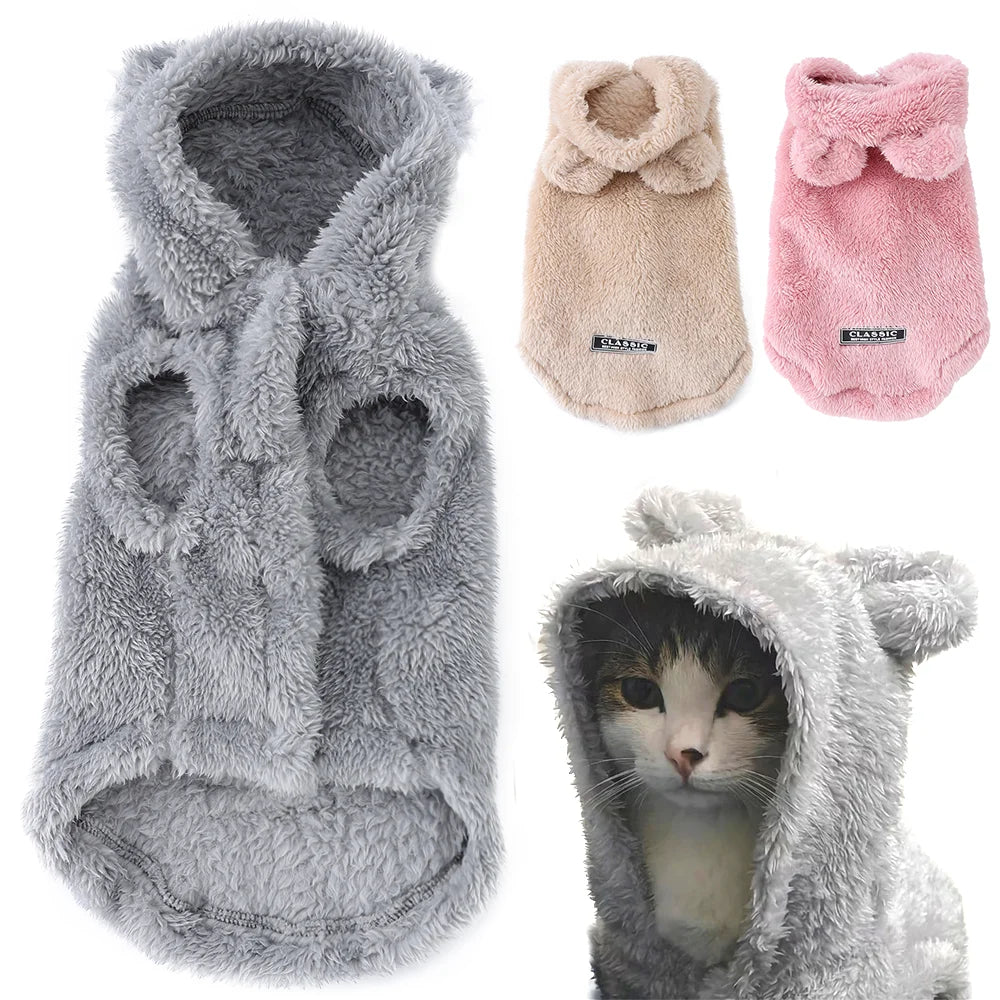 Autumn Winter Cat Clothes Soft Warm Cute Kitten Sweater Pet Fleece Costume For Small Medium Dogs Cats Kitty Sphynx Hoodies Coat - Play Paws Toys