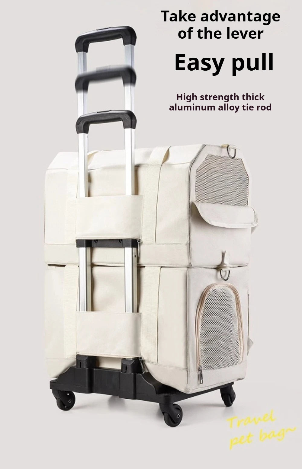 Double Layer Breathable Pet Carrier with Wheels Foldable Outdoor Travel Cat Trolley Case for Two Cats Portable Pet Trolley bag - Play Paws Toys