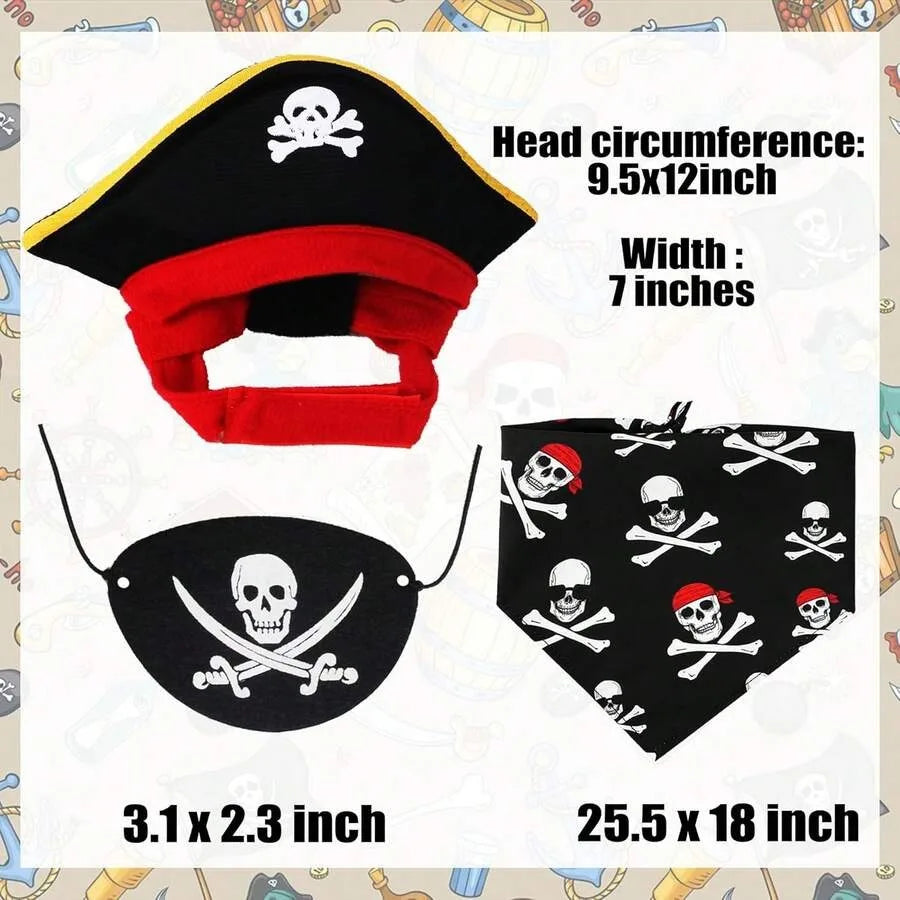 【New style】Cat Pirate Costume - Pet Hat, Skull Triangle Bandana, Halloween For Dogs Cats With Captain Headwear And Party Neckla