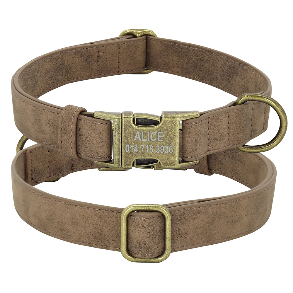 Personalized Anti-lost Dog Collar Custom Dog ID Tag Collars Soft PU Leather Pet Collars Free Engraved Metal Buckle For Bulldog - Play Paws Toys
