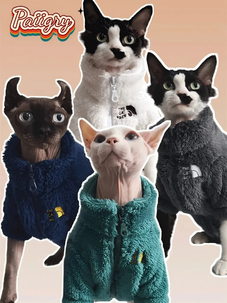 Winter pet dog dog cat coat cold proof hairless cat clothes sphinx devon thick winter warm three-color lambswool coat - Play Paws Toys
