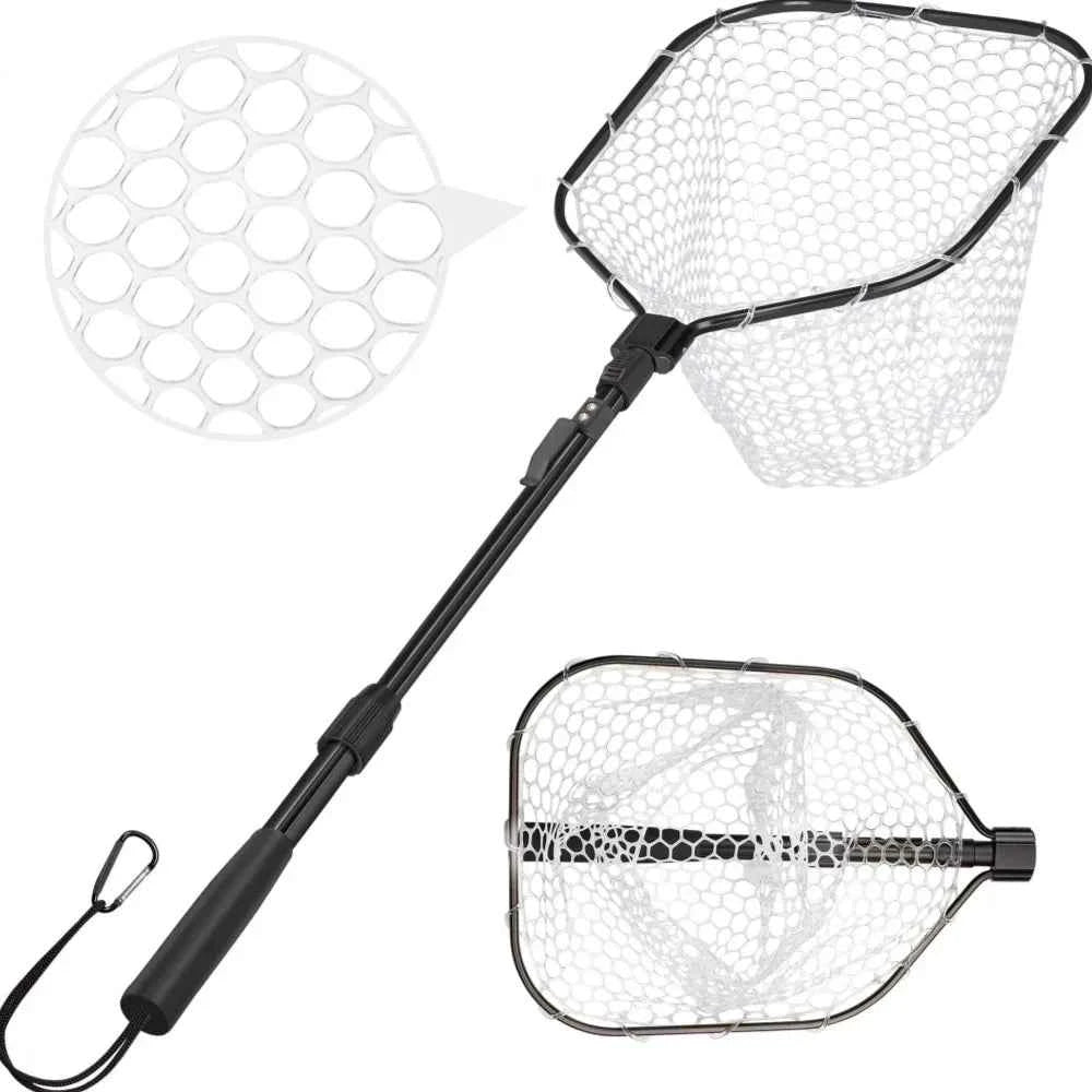 Fishing Tool Kit Durable Silicone Mesh Fishing Net Muti-Function Catch and Release Lightweight Portable Landing Net with Handle