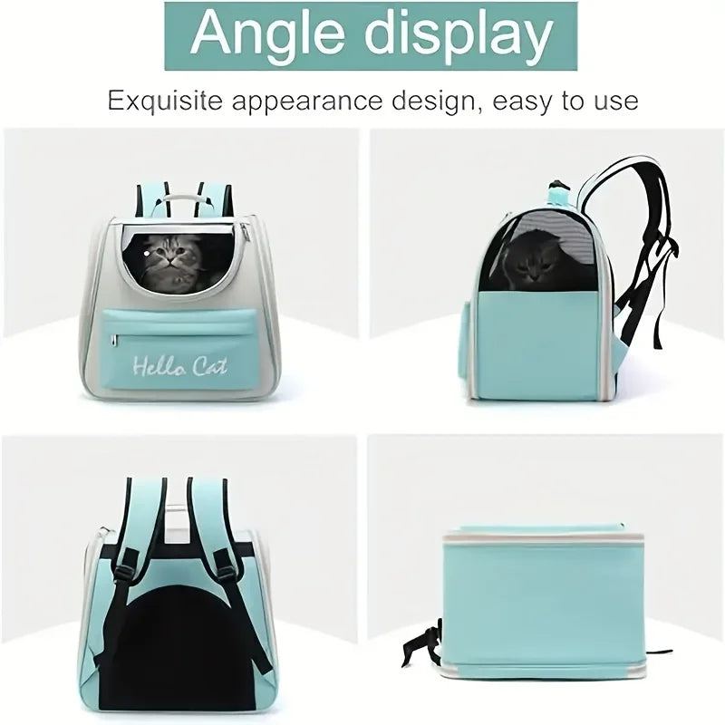 Large capacity collapsible pet backpack with zip closure, handle and mesh vent, perfect for cats and small dogs traveling - Play Paws Toys