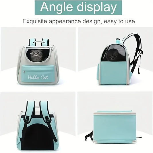Large capacity collapsible pet backpack with zip closure, handle and mesh vent, perfect for cats and small dogs traveling - Play Paws Toys