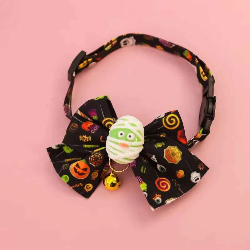 Cat Collar Halloween Bowtie Collar Small Cat Dog Safety Buckle Adjustable Necklace Decoration Style Pumpkin Cartoon Pet Collar