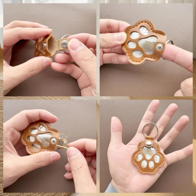 Pet Hair Memorial Keychain PU Leather Keepsake Locket for Cat Dog Fur Pet Hair Storage Pendant Handbag Hanging Accessories