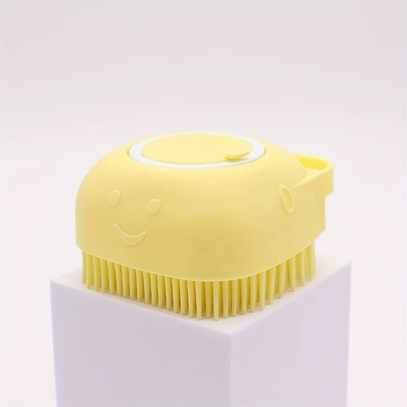 Pet Bath & Massage Brush 2-in-1 Silicone Dog Cat Grooming Tool with Shampoo Dispenser for Bathing Washing Sensitive Skin Puppies and Kittens