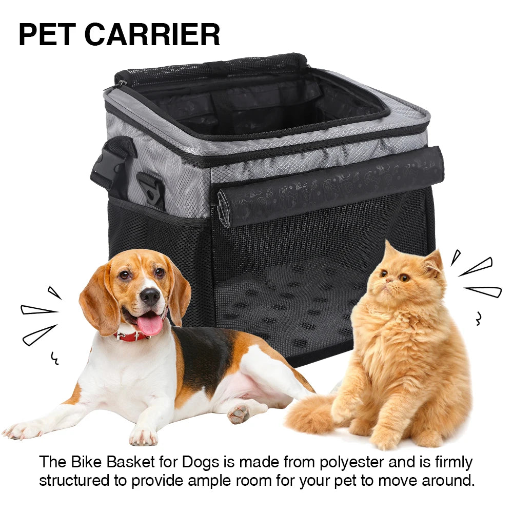 Bicycle Front Basket Pet Dog Carrying Bag Removable Suspension Folding Duffel Bag with 15 Lbs Weight Capacity for Cycling