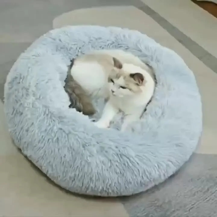1pc Round Plush Dog Bed & Cat Nest,Non-Slip Base, Warm Soft Faux Fur Pet Bed,Perfect Christmas Gift, Cozy Home Decor