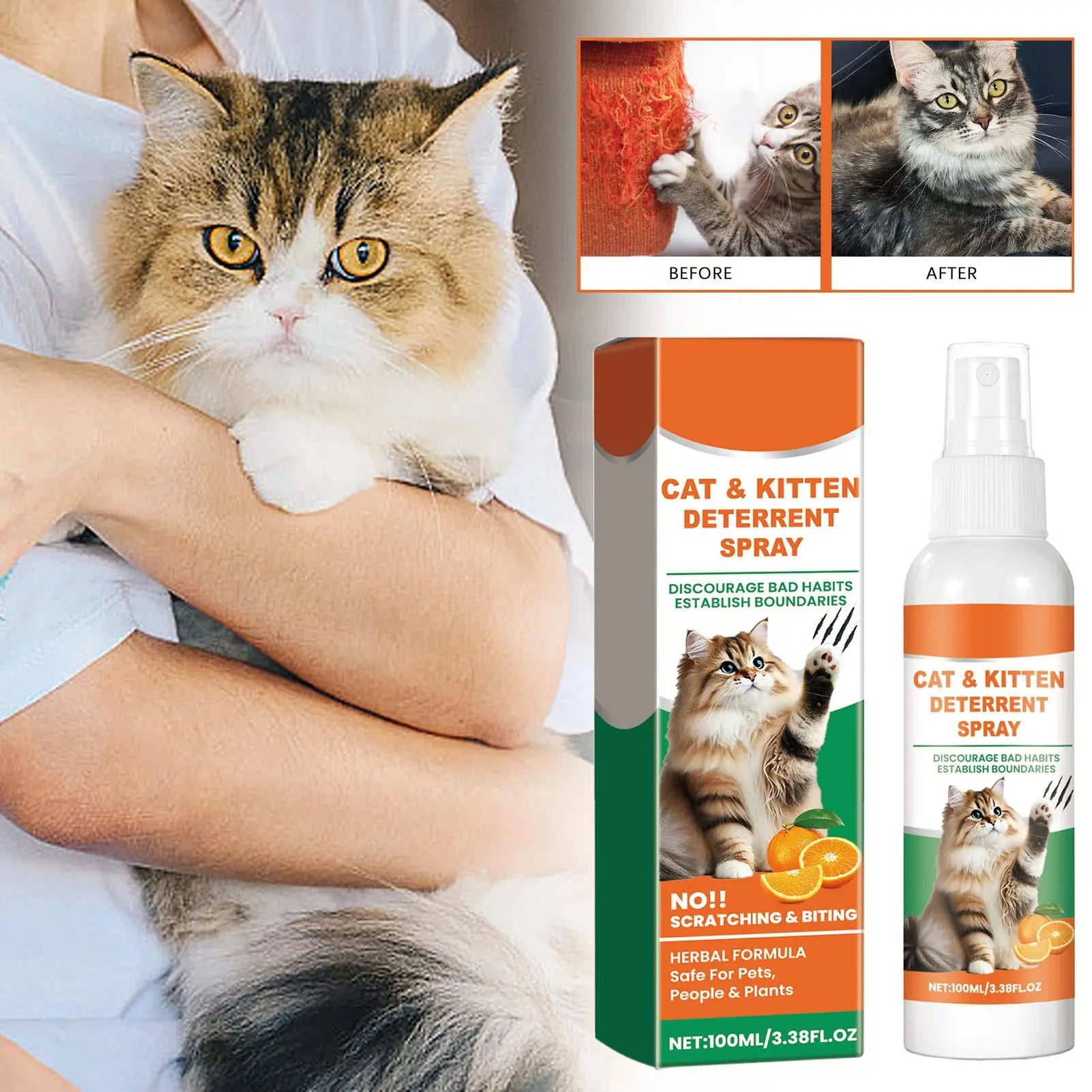 100ml Cat Anti scratch Spray Orange Fragrance Sofa Curtain Protectors Restricted Area Stop Cats Dogs Scratching Pet Training Aid