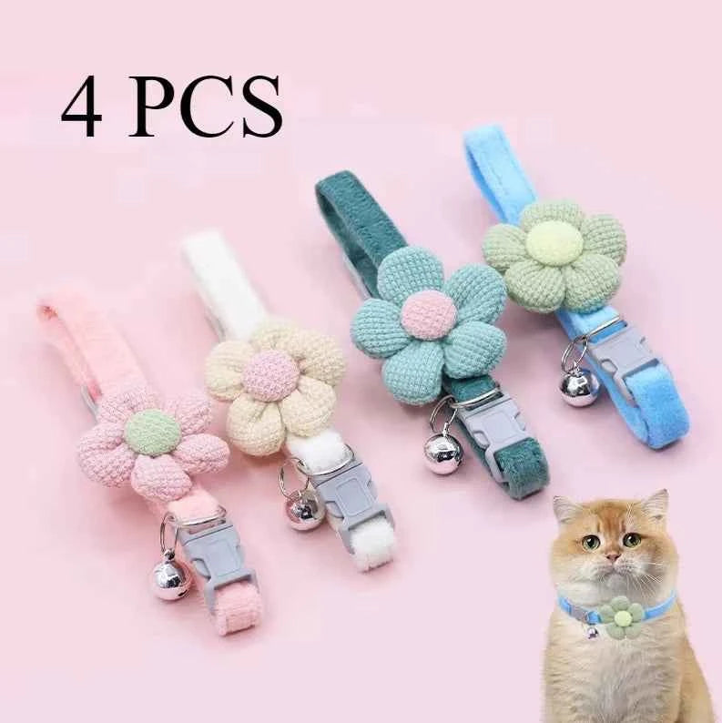 Cartoon Pet Supplies Safety Pet Collar Small Dog Cat Bow Bell Lovely Flowers Bell Dog Necklace Neck Decoration 1 Pcs 4pcs