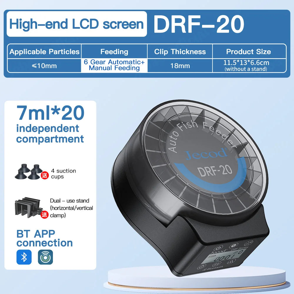 Jebao Jecod 2025 New RF Smart Automatic Aquarium Fish Feeder with Digital Timing and BT Control Feeding Function