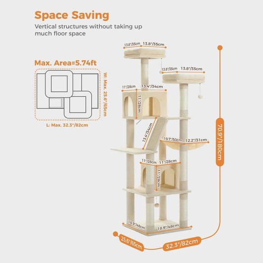 Large Cat Tree Tall Cat Tower for Indoor Cats Multi-Level Plush Cat Condo with Scratching Posts Scratching Boards Perches Caves